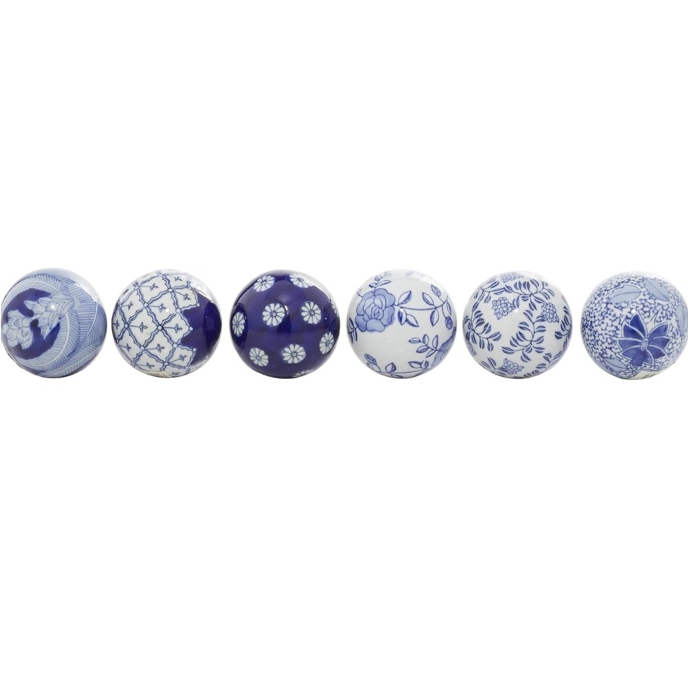DECO 79 NEW 6ct chinoserie ceramic orb vase filler -blue/white - Picture 2 of 7